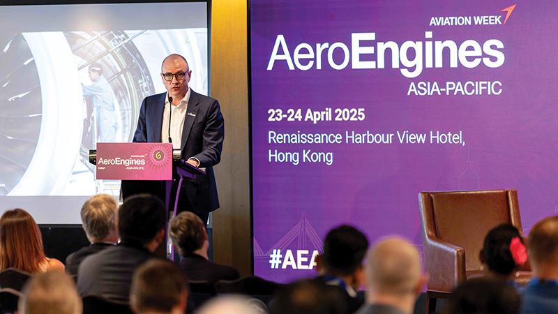 Richard Sell at podium at AeroEngines Asia-Pacific